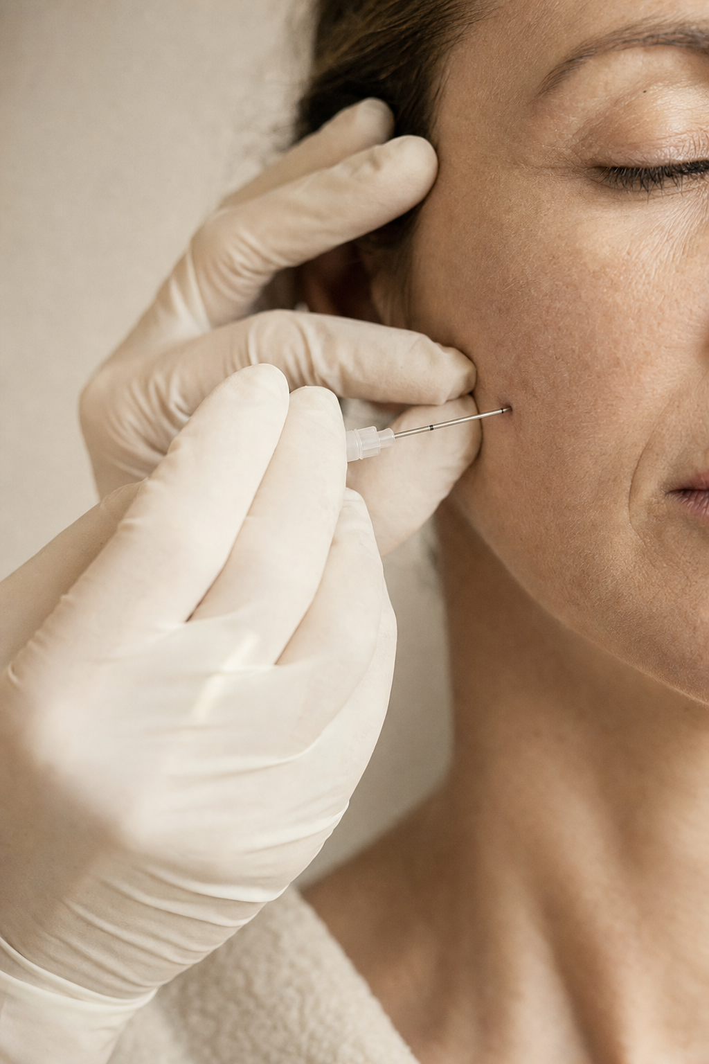 Cannula at the lateral cheek